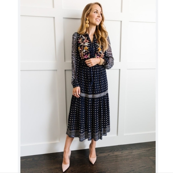 Anthropologie Maeve Cassidy Embroidered Beaded Midi Dress Size 2 - Picture 6 of 16